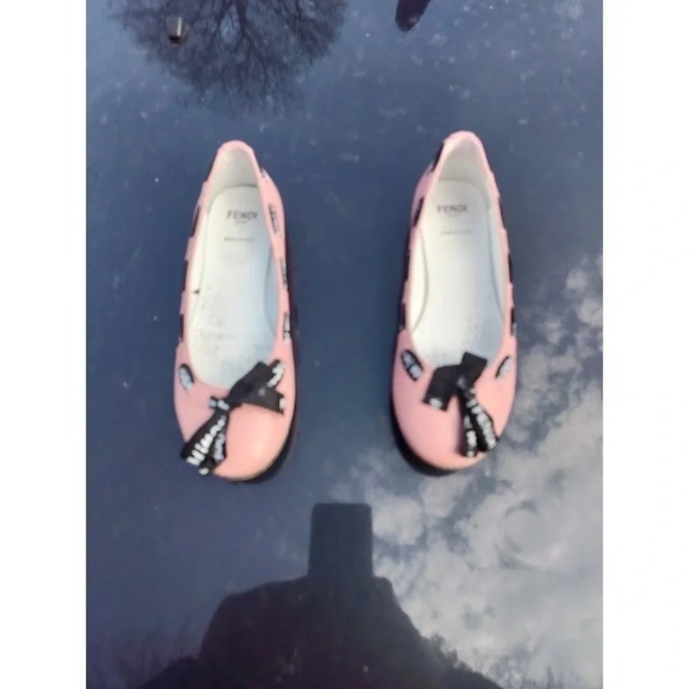 Fendi Roma Pink Leather Ballet Flats Logo Ribbon Bow Shoes Made in Italy Size 2 - Picture 7 of 9